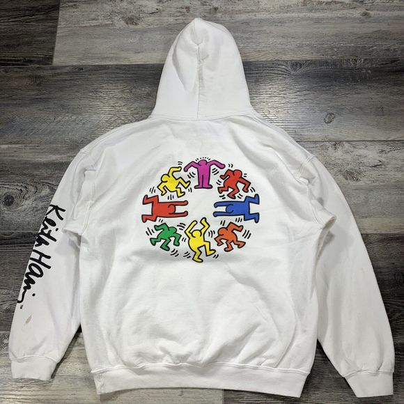 No Brand Other - Keith Haring Men's Sweatshirt Men In Circle White Size Large Hoodie
